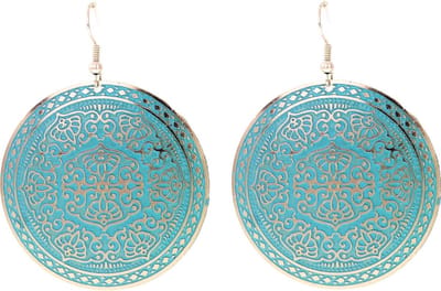 Behave - Oorbelhangers dames - Blauw rond vintage design - 6,3 cm