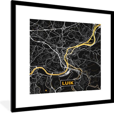 Fotolijst incl. Poster - Luik - Gold - Stadskaart - Plattegrond - Kaart - 40x40 cm - Posterlijst