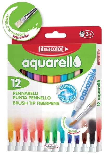 Fibracolor Aquarello Watervaste Markers - 12 Levendige Kleuren