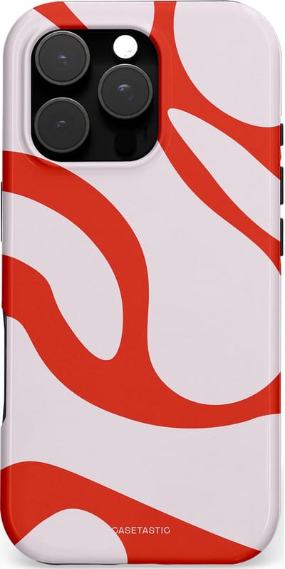 Casetastic hoesje geschikt voor Apple iPhone 16 Pro - MagSafe - Dubbellaagse bescherming - Oranje Witte Pebbel Stenen - Fashion Case - Lichtgrijs Rood
