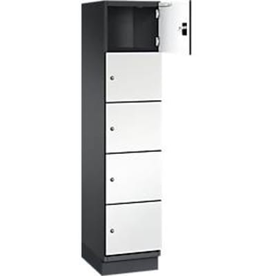 C+P Cambio lockerkast, 1 vak, 5 vakken, met plint, B 400 x D 525 x H 1980 mm, zwart-grijs/wit