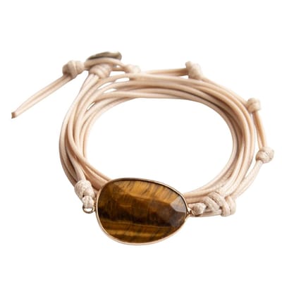 Marama - Wikkelarmband Tijgeroog Naturel Waxcord - vegan - 80 cm. - unisex - cadeautje voor hem en haar