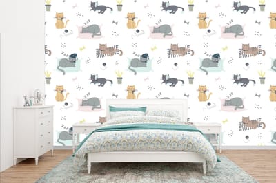 Behang - Fotobehang Katten - Huisdieren - Patronen - Breedte 385 cm x hoogte 240 cm
