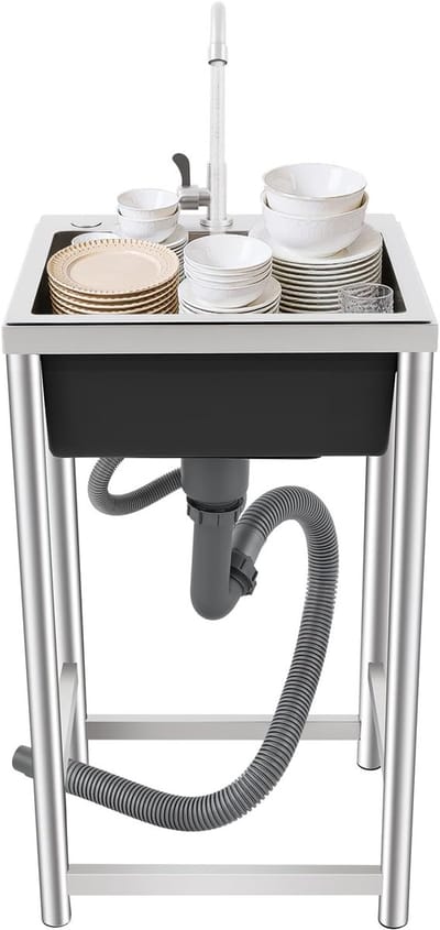 RVS Keukenspoelbak 45 x 41 x 75 cm met Kraan, Vrijstaande Spoelbak voor Huishoudens en Horeca, Ideaal voor Utiliteitsruimtes en Kelders