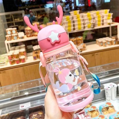600ml Herten Gewei Creatieve Cartoon Baby Voedingbekers Draagbare Kinderen Tuitbeker Lekkend Waterflessen Kinderen Drinkgerei 600 ml