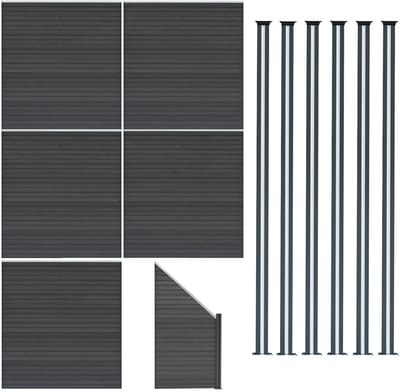 Composiet schuttingpanelenset - grijs - 185x965 cm - led & schuin
