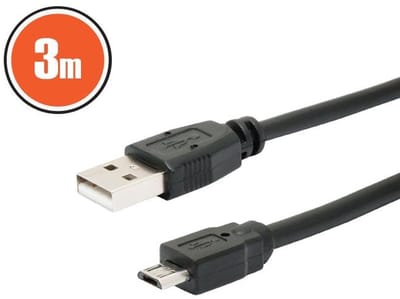 USB Kabel 2.0 3m - USB-A naar Micro USB Zwart [20327]