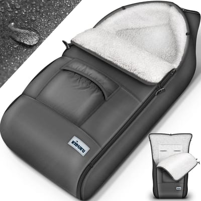 KIDUKU Wintervoetenzak voor kinderwagen buggy, wasbare babyvoetenzak met ritssluiting en tas, grijs, 95x50 cm (1er Pack), Praktisch