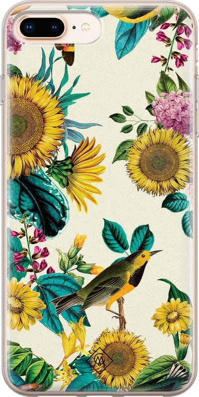 Casimoda® hoesje - Geschikt voor iPhone 8 Plus - Zonnebloemen / Bloemen - Siliconen/TPU telefoonhoesje - Backcover - Bloemen - Geel
