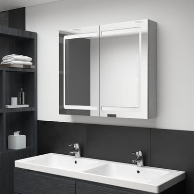 vidaXL - Badkamerkast - met - spiegel - en - LED - 80x12x68 - cm - betongrijs