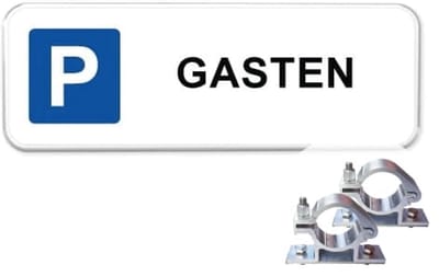 Parkeerbord Gasten 1 - Weerbestendig Aluminium - 40x15 cm - Bevestiging: Met paalbeugels Ø48mm