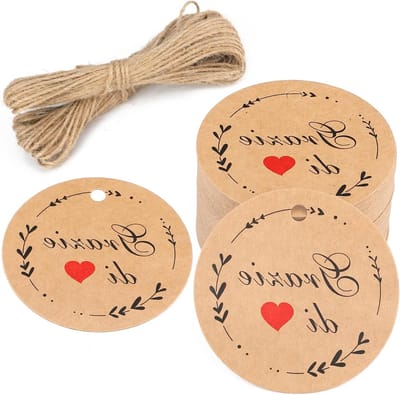 Hartvormige Bedanklabels - 100 Stuks - Cadeau Labels voor Doop, Eerste Communie en Bruiloft - 5 x 5 cm Rond met Touw