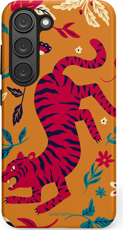 Casetastic Hoesje Geschikt voor Samsung S23 - Stijlvolle Beschermende Duo-layer Case - Zonnetijger