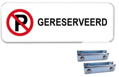 Parkeerbord Gereserveerd - Weerbestendig Aluminium - 40x15 cm - Bevestiging: Met hekbeugels (voor spijlen- of gaashek)