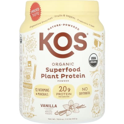 KOS, Poudre de Protéines Végétales Superaliment Bio, Vanille, 1,2 lb (555 g)