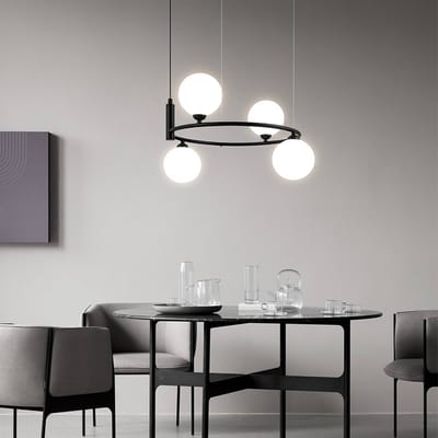 Maytoni hanglamp Ring, zwart/wit 4-lamps glas 44 x 39 cm
