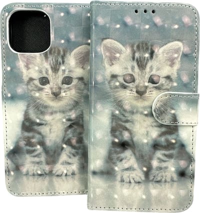 Portemonnee Book Case Hoesje Geschikt voor: iPhone 14 - Kat Print