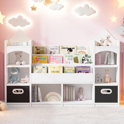 Sweiko Kinderboekenkast - Prentenboekenrek - Speelgoedrek - Inclusief 2 opbergbakken - 130 x 30 x 90 cm - Wit
