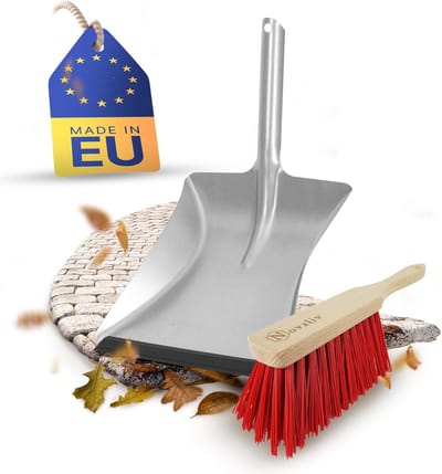 Stoffer en blik set handborstel ELASTON BRISTLES en stoffer en blik met rubberen lip zilver verzinkt stoffer en blik voor vegen handveegset stoffer en blik set stoffer en blik borstel en stoffer