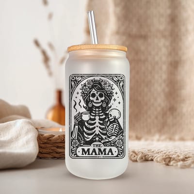 Tarot The Mama Glazen Drinkbeker met Glazen Rietje en Deksel - Bubble Tea - Koffiebeker - Koffieglas - Koffie glas - 500ml ijskoffie beker - Koffie beker - Mason Jar - Boba - Theebeker - Thee beker - Glazen Drinkbeker - Ijskoffie glas - Cadeau