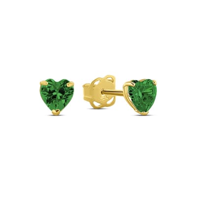 New Bling 9NBG-0687 Gouden Oorbellen met Zirkonia - 4,3x4mm - Hartje - Groen - Zirkonia - Oorknopjes - 14 Karaat - Goud