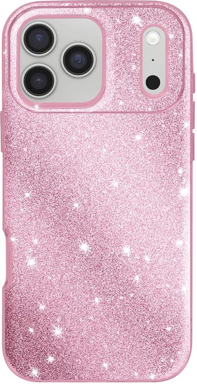 YPCd – Glitter Hoesje Geschikt voor Apple iPhone 17 Pro – Roze – Luxe Sparkle Backcover – Siliconen Case met Schokbescherming & Verhoogde Randen