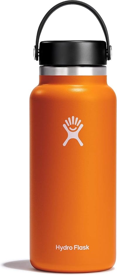 Waterfles 946 ml (32 oz) roestvrijstalen geïsoleerde waterfles Sportfles met lekvrije flexibele dop Deksel en riem Thermische fles Vaatwasmachinebestendig Mesa met brede opening