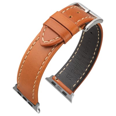 Lichtbruin Kalfslederen Horlogebandje voor Apple Watch Series 1/2/3 in 42 mm & Series 4/5/6/SE in 44 mm & Series 7/8/9 in 45 mm & Serie 10 in 46mm & Ultra 1 en 2 in 49mm