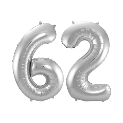 Folieballon 62 jaar - Zilver - 86 cm