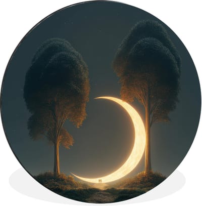 WallCircle - Wandcirkel - Muurcirkel - Maan - Bomen - Wandeling - Aluminium - Dibond - 30x30 cm - Binnen en Buiten