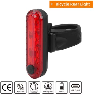 Fiets Achterlicht – Oplaadbaar via USB-C – 4 Standen – IPX5 Waterdicht – Rood LED – Met Bevestiging