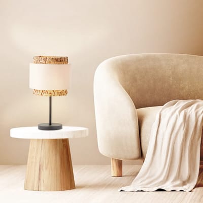 Brilliant Tafellamp Waterlilly rotan met witte stof - 94551/09