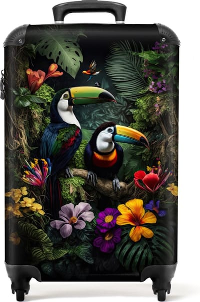 NoBoringSuitcases.com - Jungle koffer bloemen - Past binnen 55x40x20 cm en 55x35x25 cm - Trolley handbagage koffertje slot - Cabin suitcase - Valiezen met wieltjes volwassenen - Cabine valise - Reiskoffer op wielen - Rolkoffer lichtgewicht handkoffer