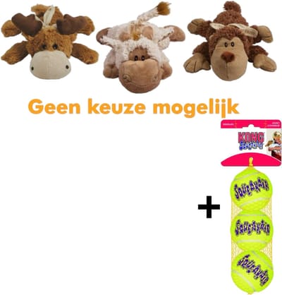 Combideal: Kong Cozie Naturals Pluche Knuffel + Kong Squeakair Piep-Tennisballen