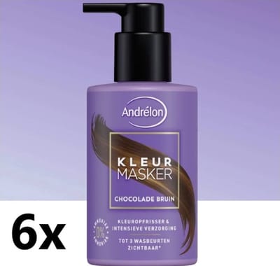 Andrélon Kleurmasker - Chocolade bruin - Haarmasker - Kleurspoeling - 6 x 200ML - Voordeelverpakking