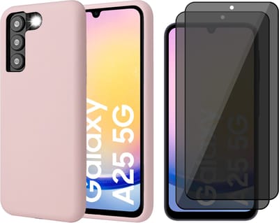 Hoesje geschikt voor Samsung Galaxy A25 / A24 - 2x Privacy Screenprotector Volledig Dekkend Glas - Mat Back Case Roze
