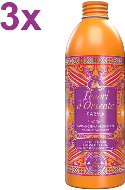Tesori d’Oriente - Karma – Nashi Blossom & Cederhout – Badcrème - 3x 500 ml - Voordeelverpakking