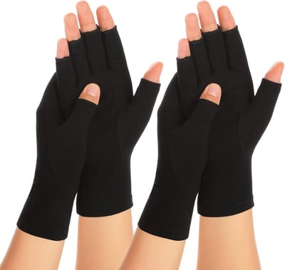 2 paar compressiehandschoenen voor artritis voor vrouwen en mannen, bamboe compressiehandschoenen voor artritis voor pijnverlichting bij reumatoïde artritis en artrose, vingerloze handschoenen (maat S) - zwart
