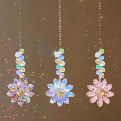 Kristallen zonnebloem zonnevangers - set van 3 - regenboogmaker voor binnen en buiten - decoratieve zonnevangers voor terras, huis en tuin