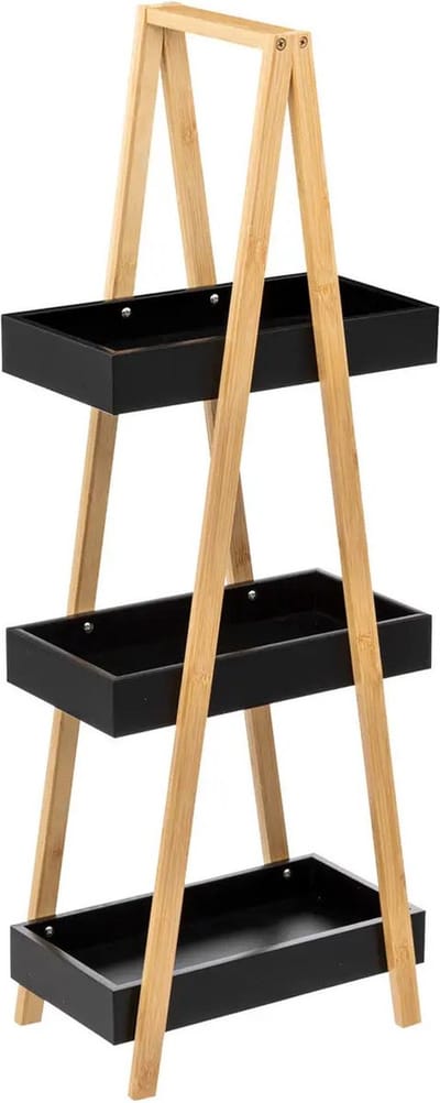 5Five Doucherekje/badkamerrekje/bakjes - bamboe/zwart - 3 lagen - 30 x 18 x 82 cm