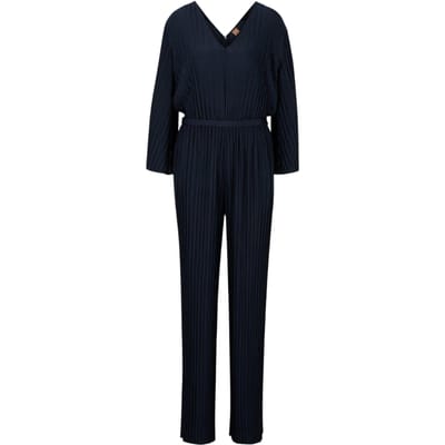 Boss Dames Geplooide Regular Blouson Mouw Jumpsuit (Blauw)
