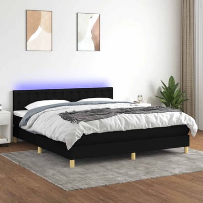 vidaXL - Boxspring - met - matras - en - LED - stof - zwart - 160x200 - cm