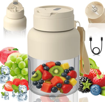 Deze draagbare miniblender is een compacte blender voor persoonlijk gebruik waarmee je smoothies en milkshakes kunt maken.