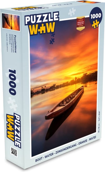 Puzzel Boot - Water - Zonsondergang - Oranje - Water - Legpuzzel - Puzzel 1000 stukjes volwassenen