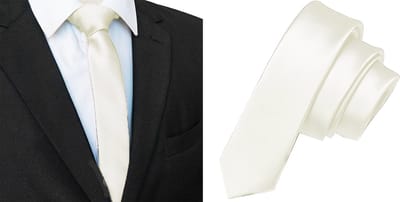Sorprese Stropdas - Ivoor - Effen - Smal - 5 cm - Stropdassen voor heren - Bruiloft - Cadeau