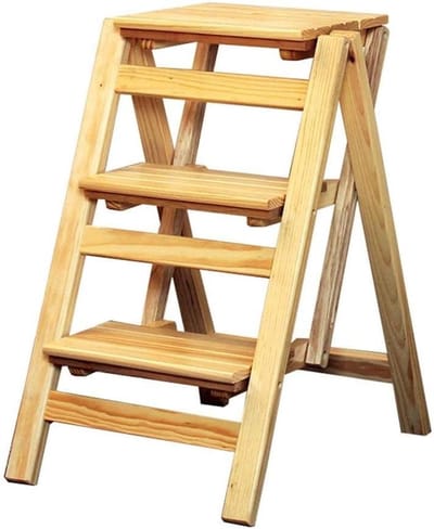Opvouwbare Keukentrap - Kruk Ladder - Hoge Plank Bereiken - Massief Grenenhout - 150 kg Belasting - Natuurlijk Hout