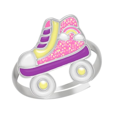 WeLoveSilver kinderring - zilver - rolschaats - regenboog - verstelbaar