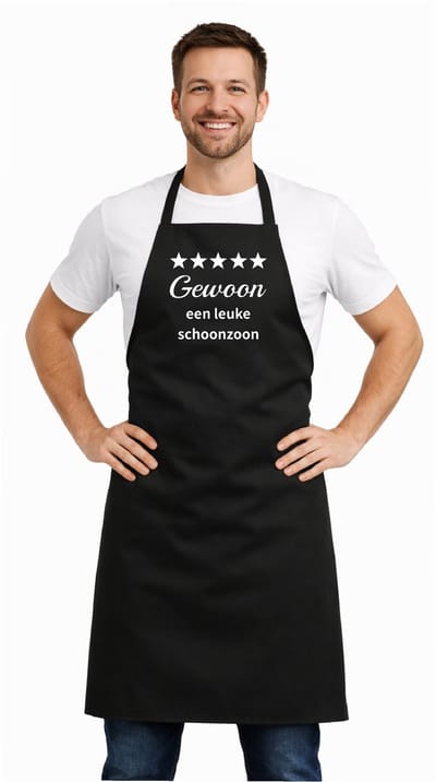 Keukenschort - Schort - BBQ schort - unisexschort - kookschort - 100% katoen - 65 x 90 cm - kleur zwart - Gewoon een leuke schoonzoon
