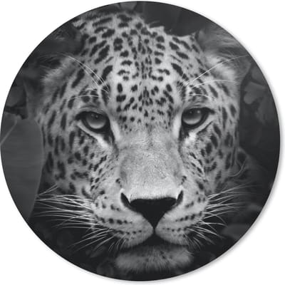 Muismat rond 20x20 cm - Mousepad Jungle - Panter - Wilde dieren - Zwart - Wit - Ronde muismatten