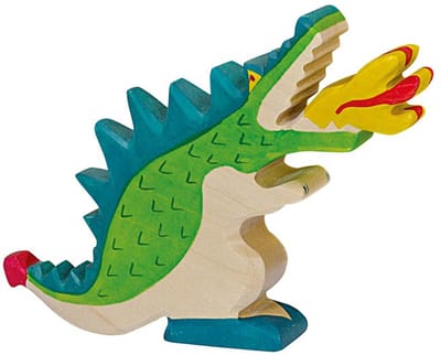 HOLZTIGER Sprookjes En Ridders - Draak Groen - 19X3X13Cm - Houten Figuur - Handgemaakt